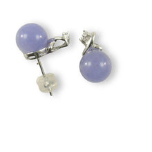 Load image into Gallery viewer, 14K White Gold X-Design Diamond &amp; Lavender Jade Stud Earrings