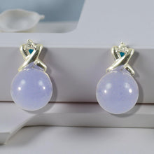 Load image into Gallery viewer, 14K White Gold X-Design Diamond &amp; Lavender Jade Stud Earrings