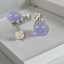 Load image into Gallery viewer, 14K White Gold X-Design Diamond &amp; Lavender Jade Stud Earrings