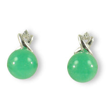 Load image into Gallery viewer, 14K White Gold X-Design Diamond &amp; Green Jade Stud Earrings