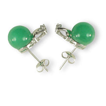Load image into Gallery viewer, 14K White Gold X-Design Diamond &amp; Green Jade Stud Earrings