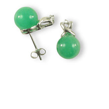Load image into Gallery viewer, 14K White Gold X-Design Diamond &amp; Green Jade Stud Earrings