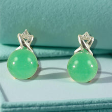 Load image into Gallery viewer, 14K White Gold X-Design Diamond &amp; Green Jade Stud Earrings