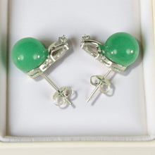 Load image into Gallery viewer, 14K White Gold X-Design Diamond &amp; Green Jade Stud Earrings
