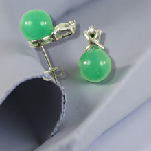 Load image into Gallery viewer, 14K White Gold X-Design Diamond &amp; Green Jade Stud Earrings