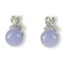 Load image into Gallery viewer, 14K White Gold X-Design Diamond &amp; Lavender Jade Stud Earrings