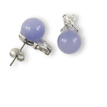 Load image into Gallery viewer, 14K White Gold X-Design Diamond &amp; Lavender Jade Stud Earrings