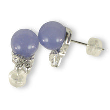 Load image into Gallery viewer, 14K White Gold X-Design Diamond &amp; Lavender Jade Stud Earrings