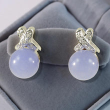 Load image into Gallery viewer, 14K White Gold X-Design Diamond &amp; Lavender Jade Stud Earrings