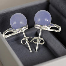 Load image into Gallery viewer, 14K White Gold X-Design Diamond &amp; Lavender Jade Stud Earrings