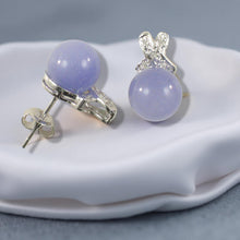 Load image into Gallery viewer, 14K White Gold X-Design Diamond &amp; Lavender Jade Stud Earrings