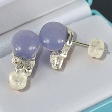 Load image into Gallery viewer, 14K White Gold X-Design Diamond &amp; Lavender Jade Stud Earrings
