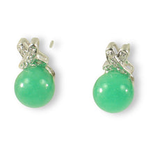 Load image into Gallery viewer, 14K White Gold X-Design Diamond &amp; Green Jade Stud Earrings
