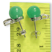 Load image into Gallery viewer, 14K White Gold X-Design Diamond &amp; Green Jade Stud Earrings