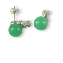 Load image into Gallery viewer, 14K White Gold X-Design Diamond &amp; Green Jade Stud Earrings