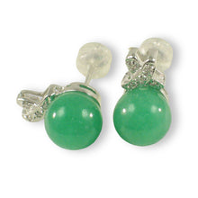 Load image into Gallery viewer, 14K White Gold X-Design Diamond &amp; Green Jade Stud Earrings