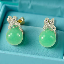 Load image into Gallery viewer, 14K White Gold X-Design Diamond &amp; Green Jade Stud Earrings