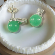Load image into Gallery viewer, 14K White Gold X-Design Diamond &amp; Green Jade Stud Earrings