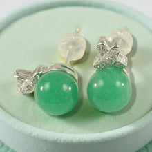 Load image into Gallery viewer, 14K White Gold X-Design Diamond &amp; Green Jade Stud Earrings