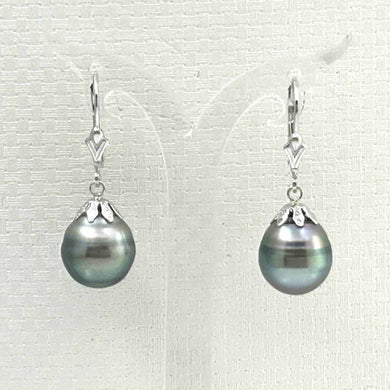 Classic Baroque Tahitian Pearl Dangle Earrings – 14k White Gold