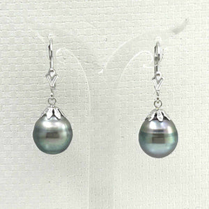 Classic Baroque Tahitian Pearl Dangle Earrings – 14k White Gold