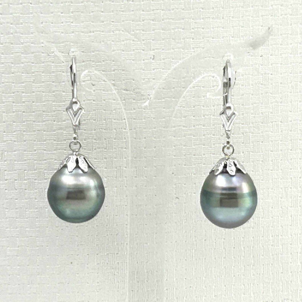 Classic Baroque Tahitian Pearl Dangle Earrings – 14k White Gold