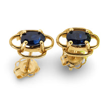 Load image into Gallery viewer, 14k Yellow Solid Gold Oval Cut Genuine Blue Sapphire Stud Earrings