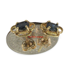 Load image into Gallery viewer, 14k Yellow Solid Gold Oval Cut Genuine Blue Sapphire Stud Earrings