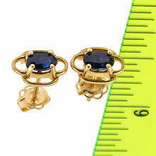 Load image into Gallery viewer, 14k Yellow Solid Gold Oval Cut Genuine Blue Sapphire Stud Earrings