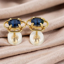 Load image into Gallery viewer, 14k Yellow Solid Gold Oval Cut Genuine Blue Sapphire Stud Earrings