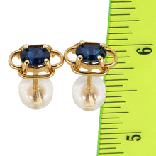 Load image into Gallery viewer, 14k Yellow Solid Gold Oval Cut Genuine Blue Sapphire Stud Earrings