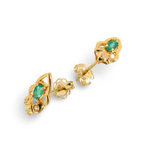 Load image into Gallery viewer, 14k Yellow Gold Genuine Marquise Green Emerald &amp; Diamond Stud Earrings