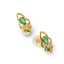 Load image into Gallery viewer, 14k Yellow Gold Genuine Marquise Green Emerald &amp; Diamond Stud Earrings