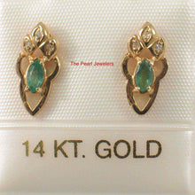 Load image into Gallery viewer, 14k Yellow Gold Genuine Marquise Green Emerald &amp; Diamond Stud Earrings