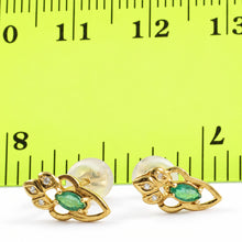 Load image into Gallery viewer, 14k Yellow Gold Genuine Marquise Green Emerald &amp; Diamond Stud Earrings