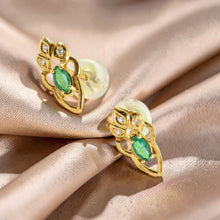 Load image into Gallery viewer, 14k Yellow Gold Genuine Marquise Green Emerald &amp; Diamond Stud Earrings
