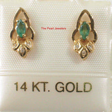 Load image into Gallery viewer, 14k Yellow Gold Genuine Marquise Green Emerald &amp; Diamond Stud Earrings