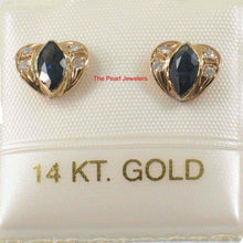 Load image into Gallery viewer, 14k Yellow Gold Genuine Marquise Shape Blue Sapphire &amp; Diamond Stud Earrings