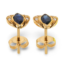Load image into Gallery viewer, 14k Yellow Gold Genuine Marquise Shape Blue Sapphire &amp; Diamond Stud Earrings