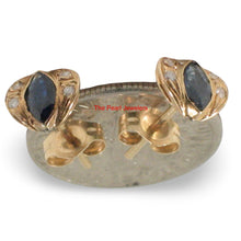 Load image into Gallery viewer, 14k Yellow Gold Genuine Marquise Shape Blue Sapphire &amp; Diamond Stud Earrings