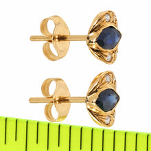 Load image into Gallery viewer, 14k Yellow Gold Genuine Marquise Shape Blue Sapphire &amp; Diamond Stud Earrings