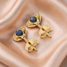 Load image into Gallery viewer, 14k Yellow Gold Genuine Marquise Shape Blue Sapphire &amp; Diamond Stud Earrings