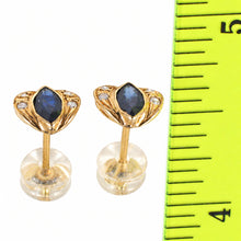 Load image into Gallery viewer, 14k Yellow Gold Genuine Marquise Shape Blue Sapphire &amp; Diamond Stud Earrings