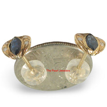 Load image into Gallery viewer, 14k Yellow Gold Genuine Marquise Shape Blue Sapphire &amp; Diamond Stud Earrings
