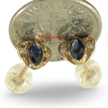 Load image into Gallery viewer, 14k Yellow Gold Genuine Marquise Shape Blue Sapphire &amp; Diamond Stud Earrings