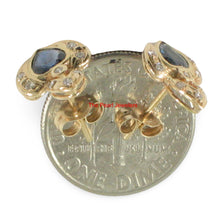 Load image into Gallery viewer, 14k Yellow Gold Genuine Heart Shape Blue Sapphire &amp; Diamond Stud Earrings