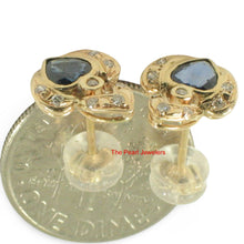 Load image into Gallery viewer, 14k Yellow Gold Genuine Heart Shape Blue Sapphire &amp; Diamond Stud Earrings