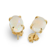 Load image into Gallery viewer, 14k Yellow Solid Gold Oval Shape Genuine Australian Opal Stud Earrings