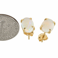 Load image into Gallery viewer, 14k Yellow Solid Gold Oval Shape Genuine Australian Opal Stud Earrings