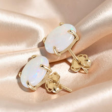 Load image into Gallery viewer, 14k Yellow Solid Gold Oval Shape Genuine Australian Opal Stud Earrings
